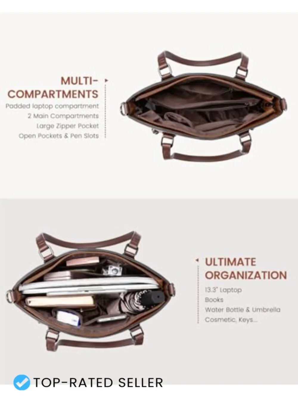 Faux Leather Hobo Shoulder Bag with Multi-Pockets for Work